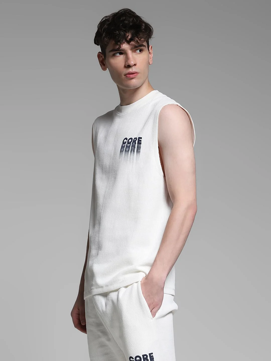 White Printed Co-ord Set T-shirt Vest - Image 3