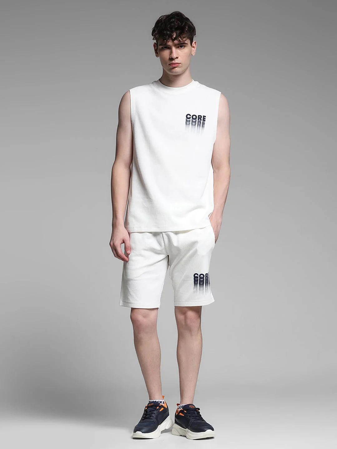 White Printed Co-ord Set T-shirt Vest - Image 6