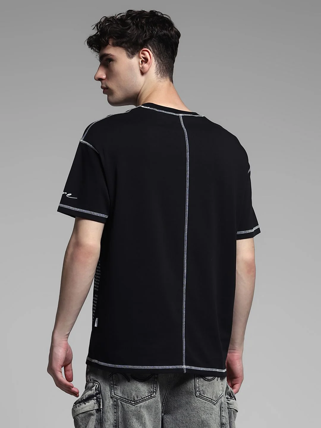 Black Contrast Stitch Oversized T-shirt - Image 4