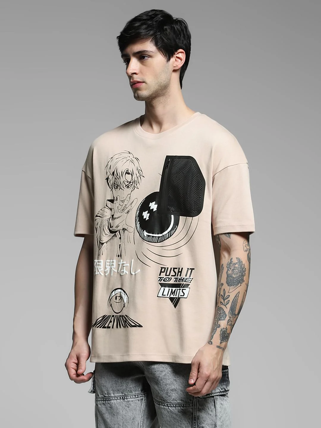 SmileyWorld   Beige Printed Boxy Fit T-shirt - Image 3