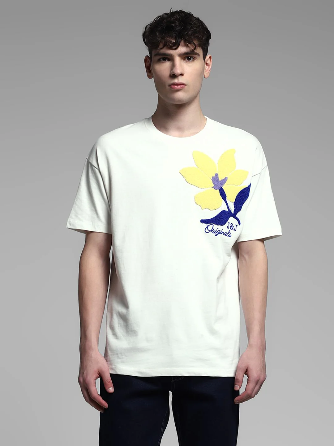 White Embroidered Print Cotton T-Shirt - Image 2