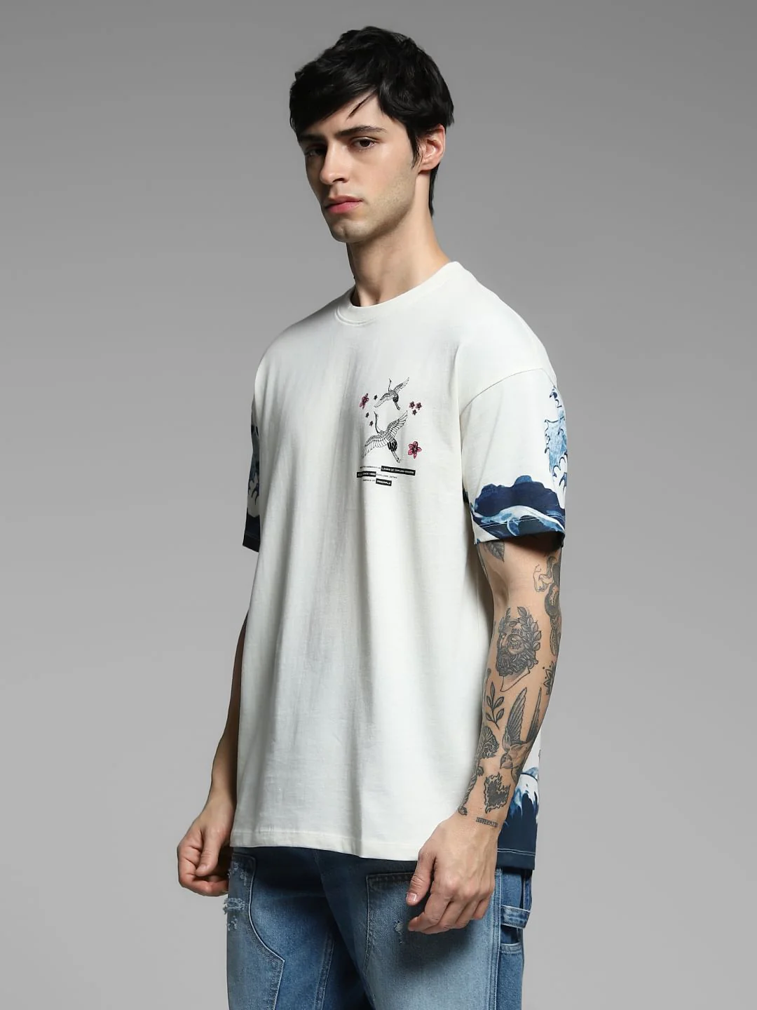White Printed Cotton Oversized T-shirt - Image 3