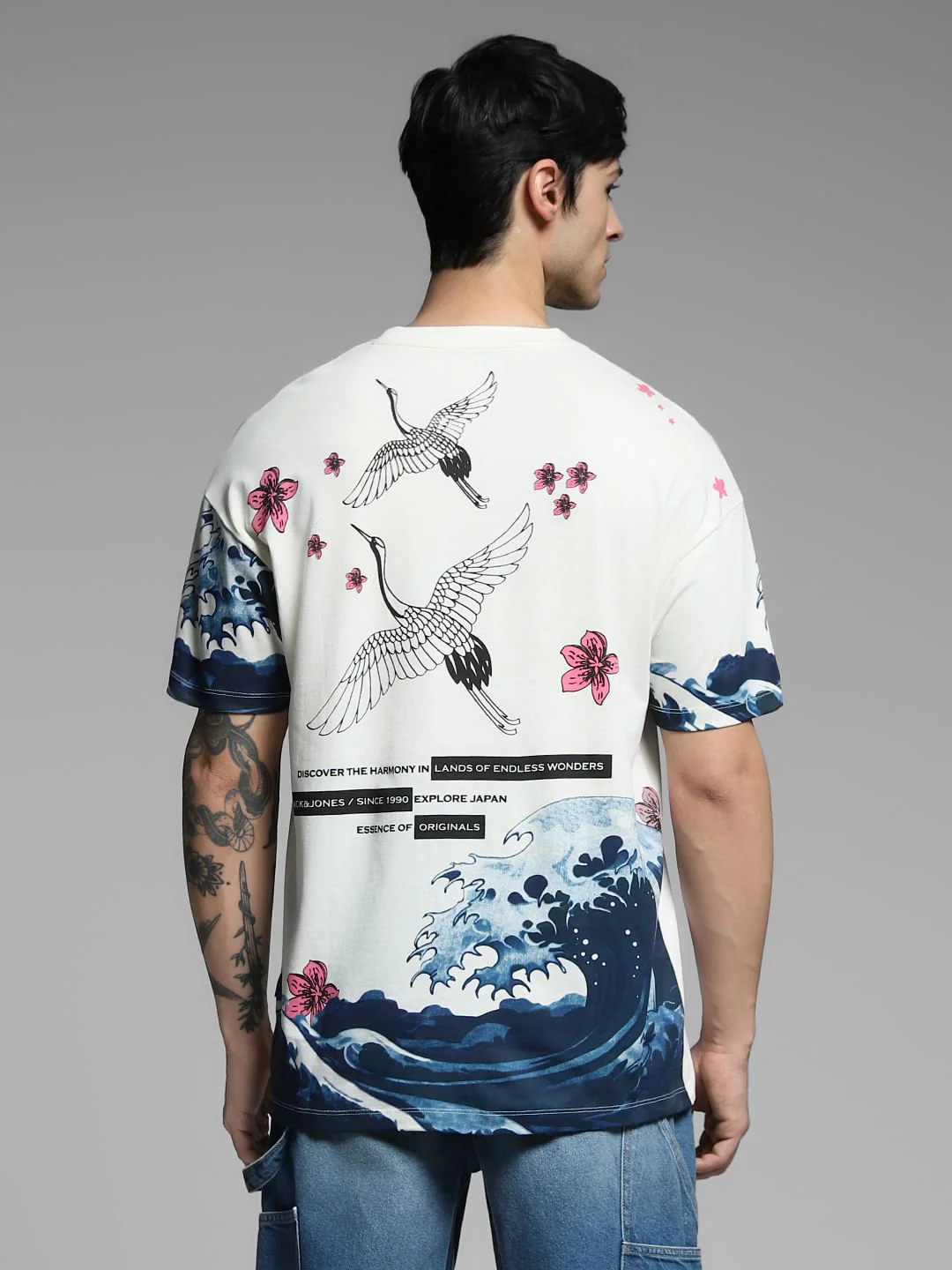 White Printed Cotton Oversized T-shirt - Image 4