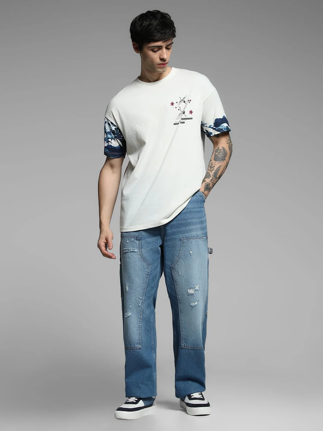 White Printed Cotton Oversized T-shirt - Image 7