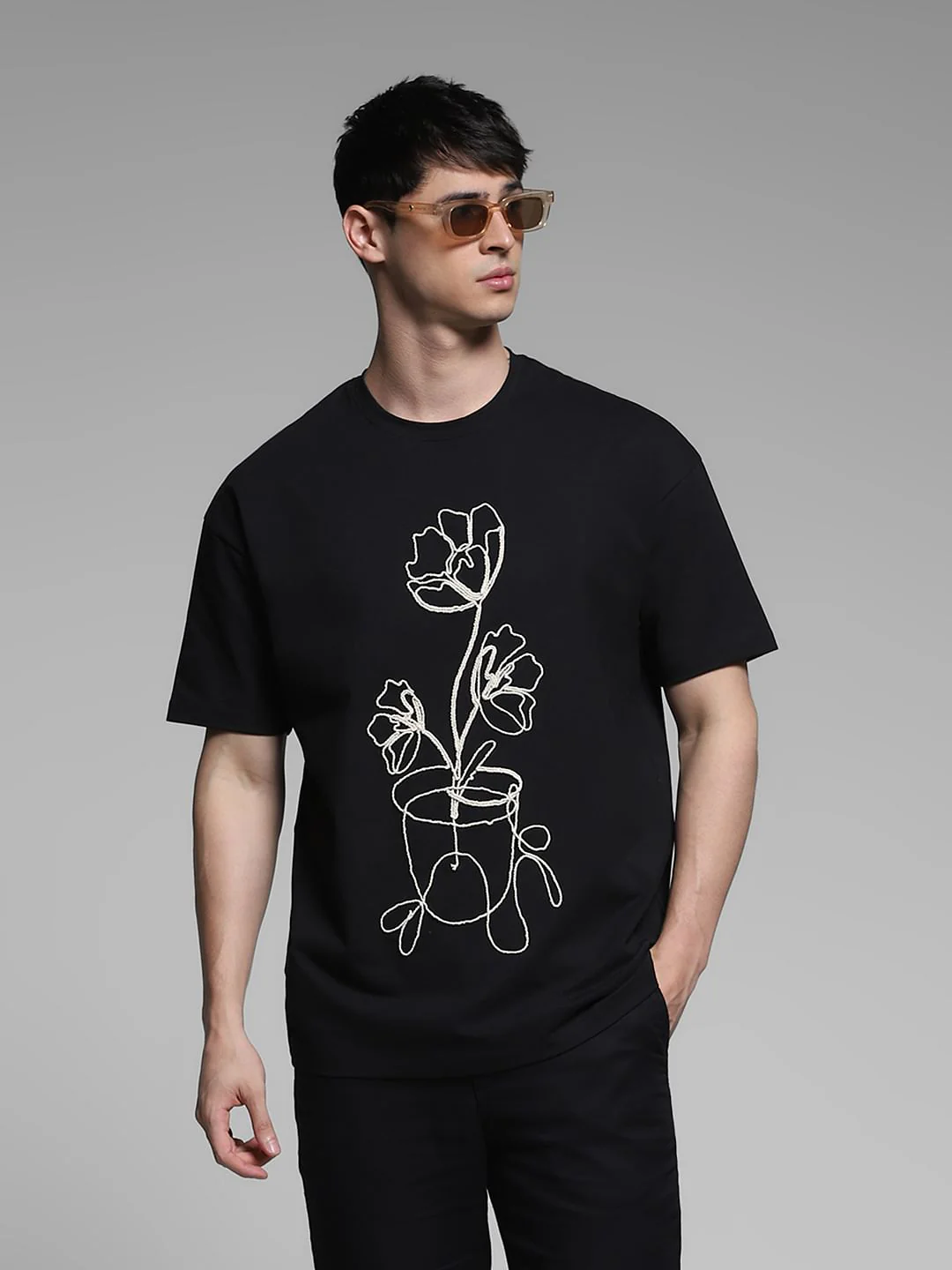 Black Printed Boxy Fit Cotton T-shirt