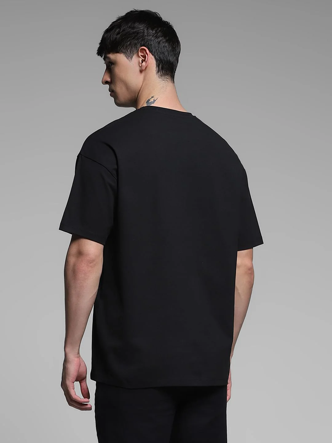 Black Printed Boxy Fit Cotton T-shirt - Image 4