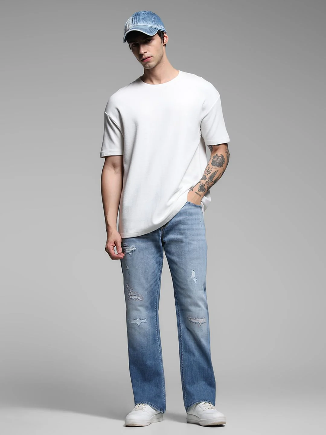 Light Blue High Rise Distressed Bootcut Jeans - Image 6