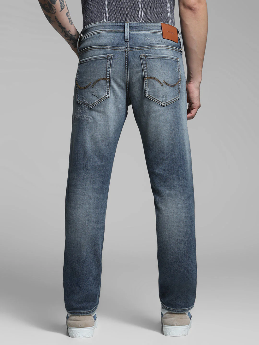 Men's Slim Fit Low Rise Distressed Blue Denim Jeans - Image 3