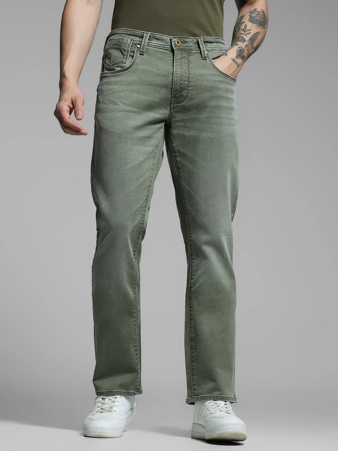 Olive Low Rise Clark Regular Fit Jeans