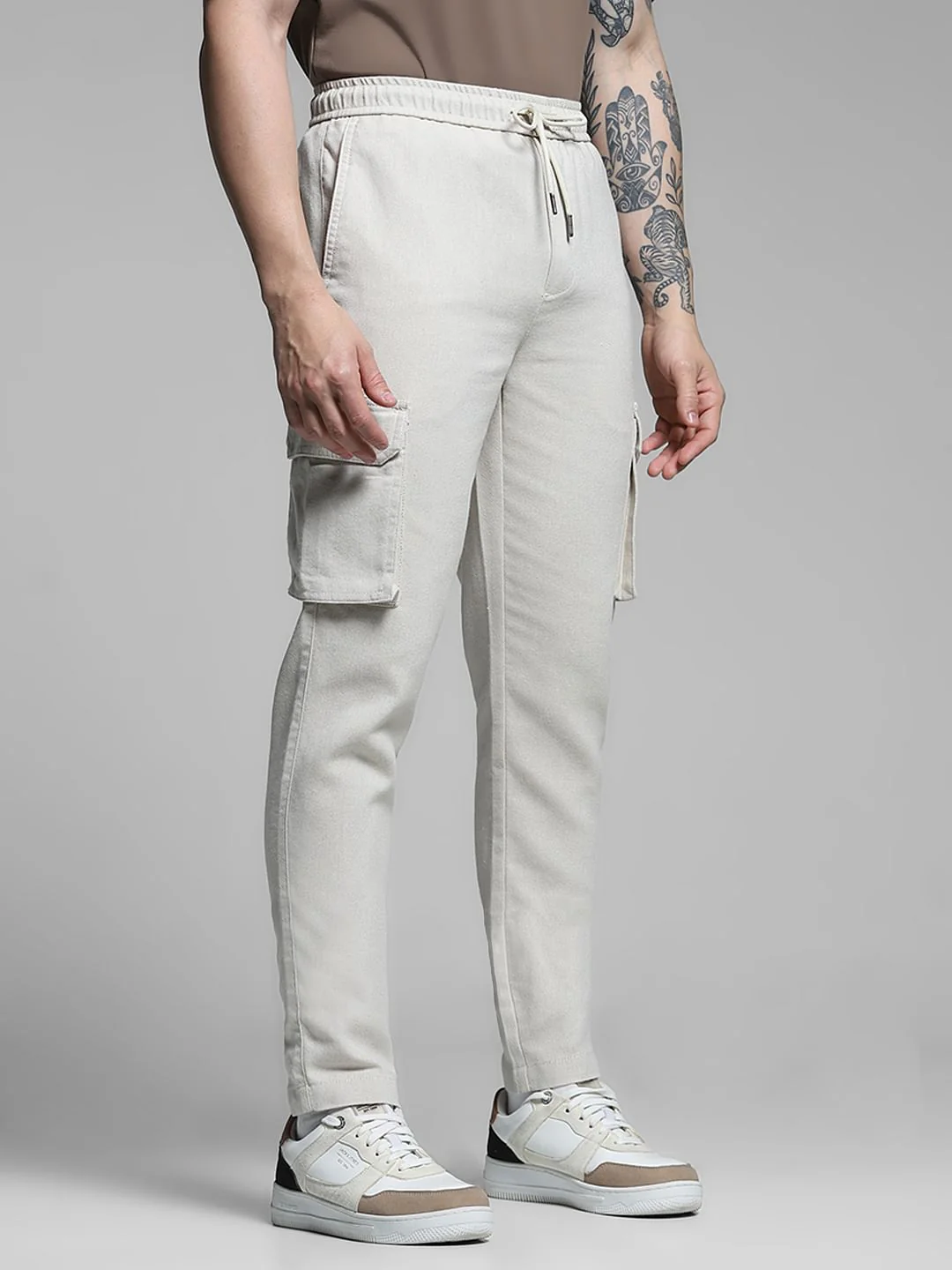 Beige Mid Rise Cargo Pants - Image 2
