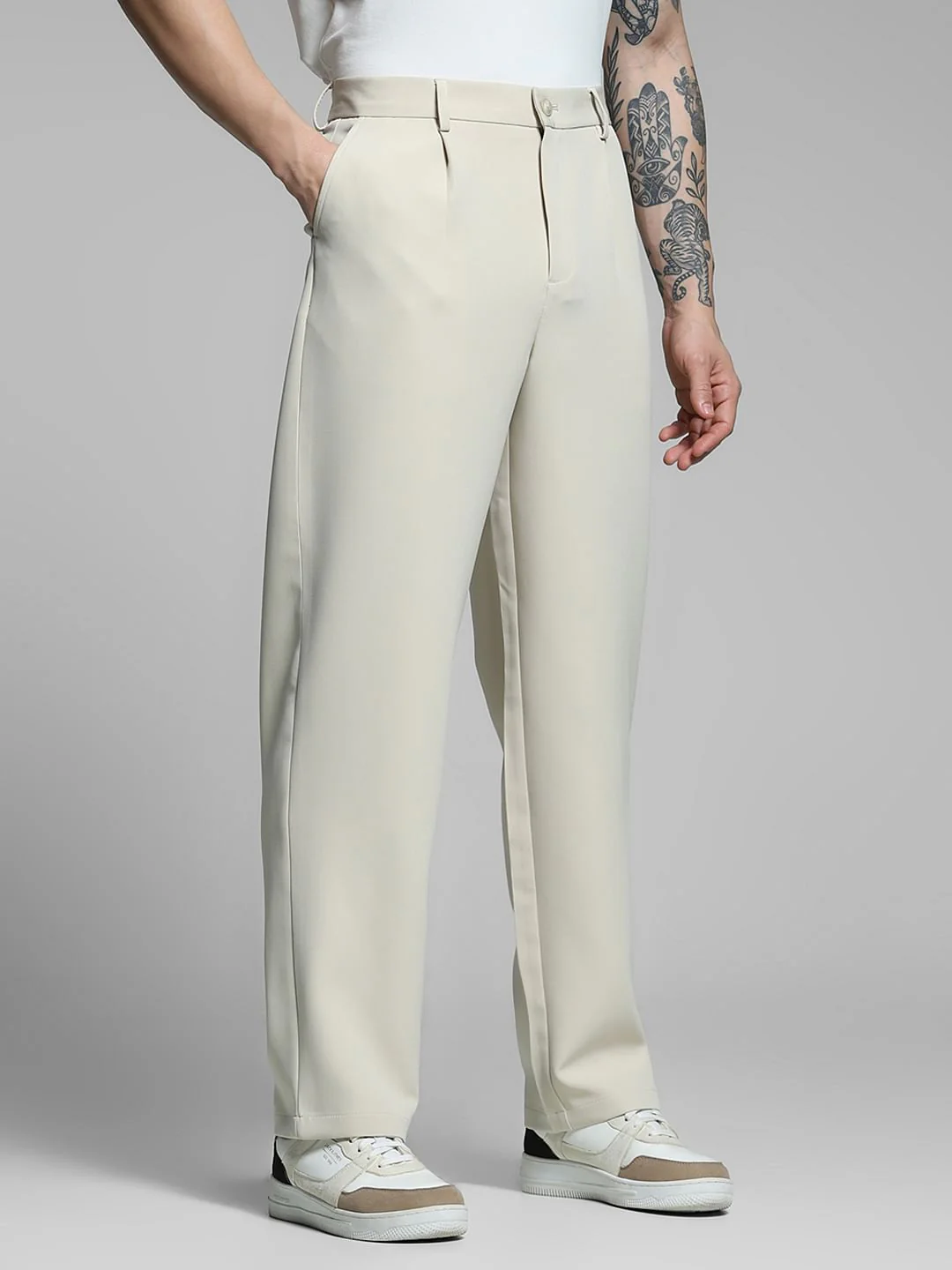 Beige High Rise Loose Fit Pants - Image 2