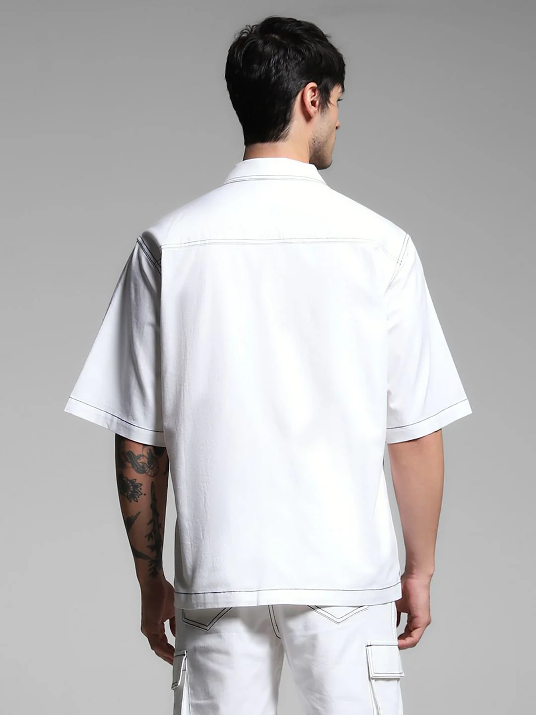 White Contrast Stitch Co-ord Set Overshirt - Image 4