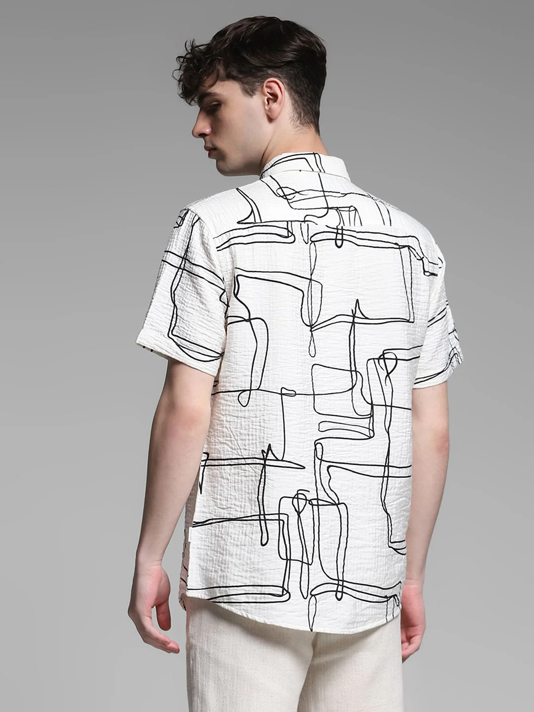 White Abstract Print Cotton Shirt - Image 4