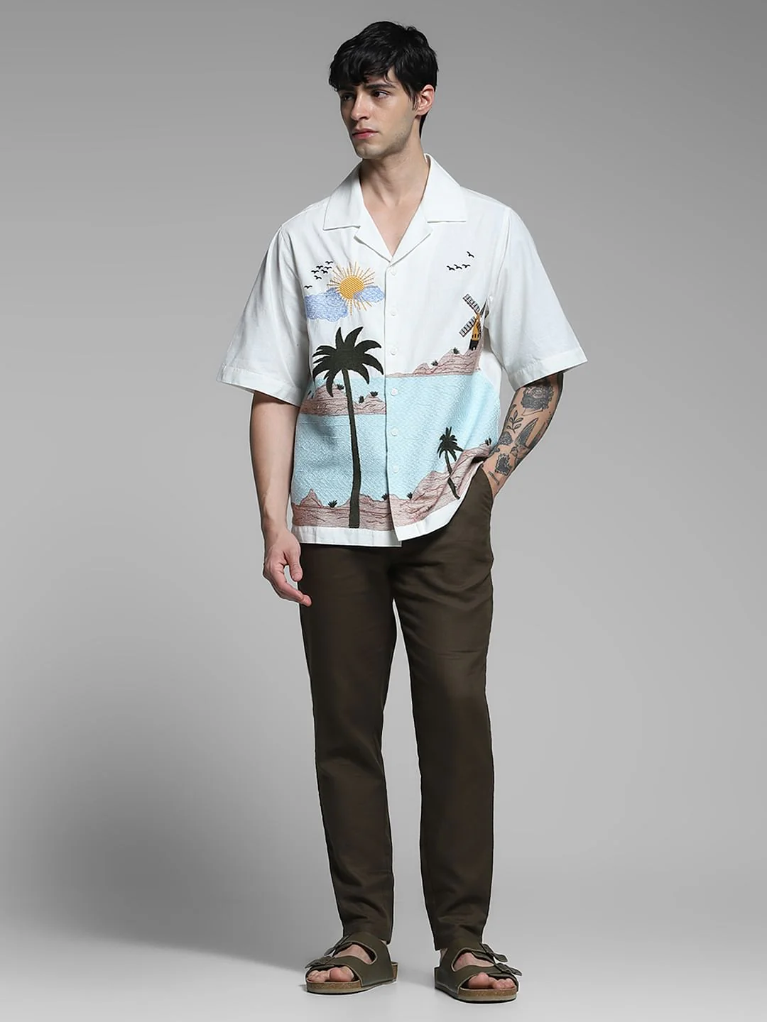 White Landscape Print Oversized Shirt - Image 6