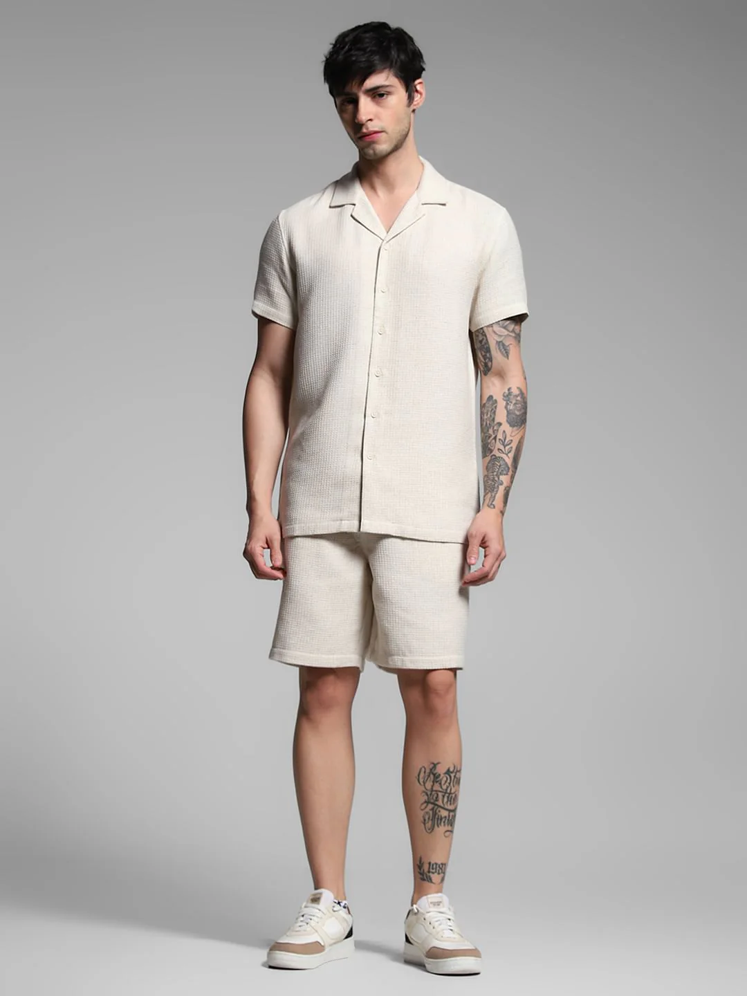 Ecru Waffle Textured Co-ord Set Shirt - Image 6