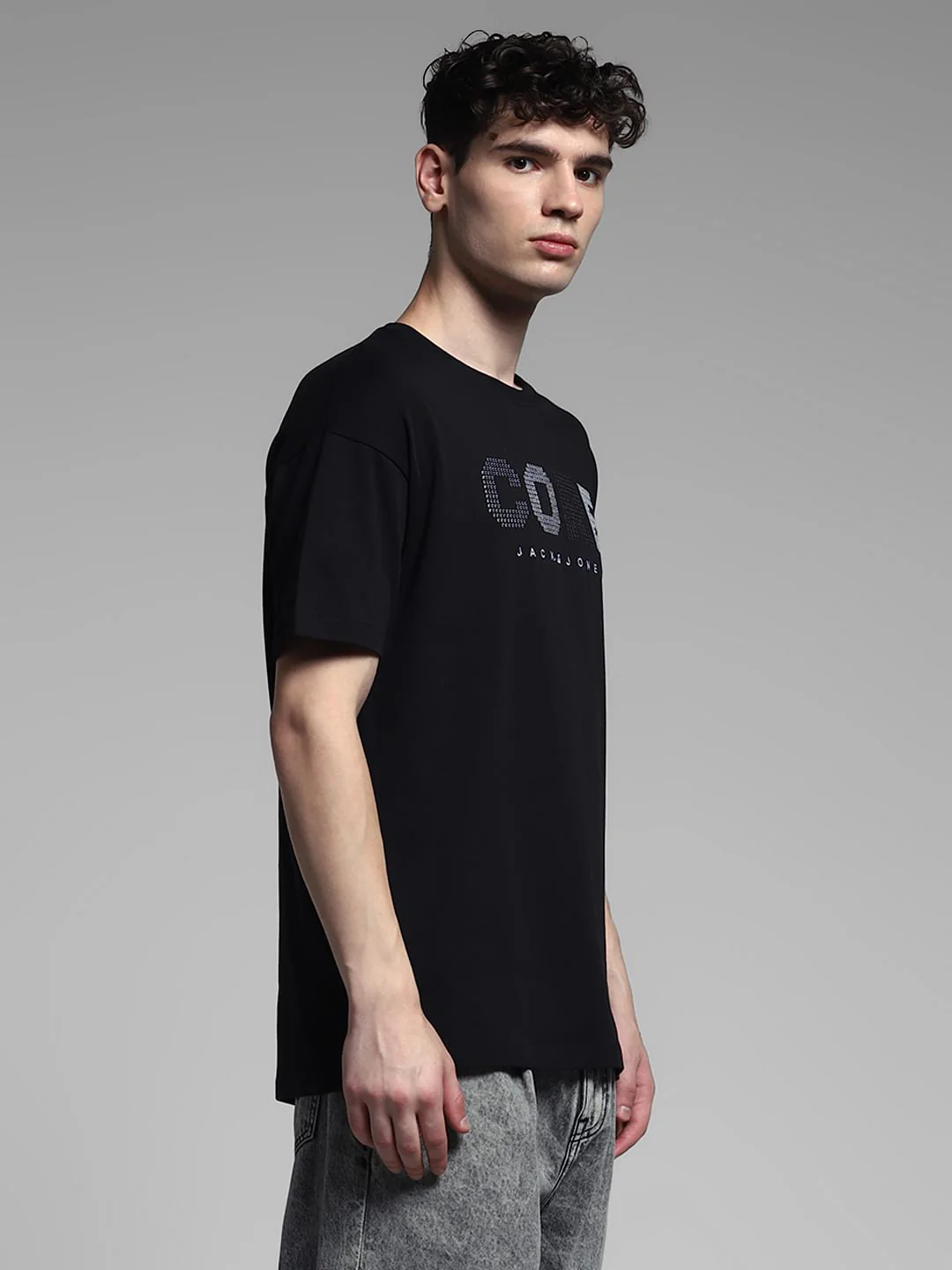 Black Embroidered Print Oversized T-shirt - Image 3