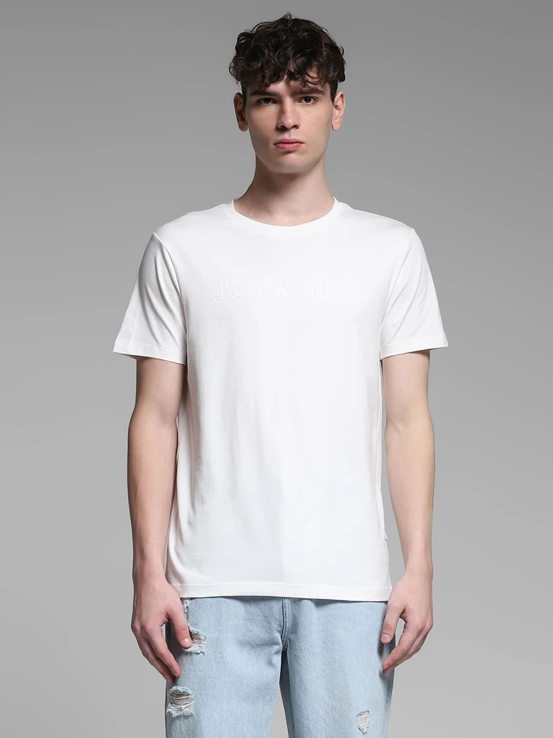 White Logo Print Cotton T-shirt - Image 2
