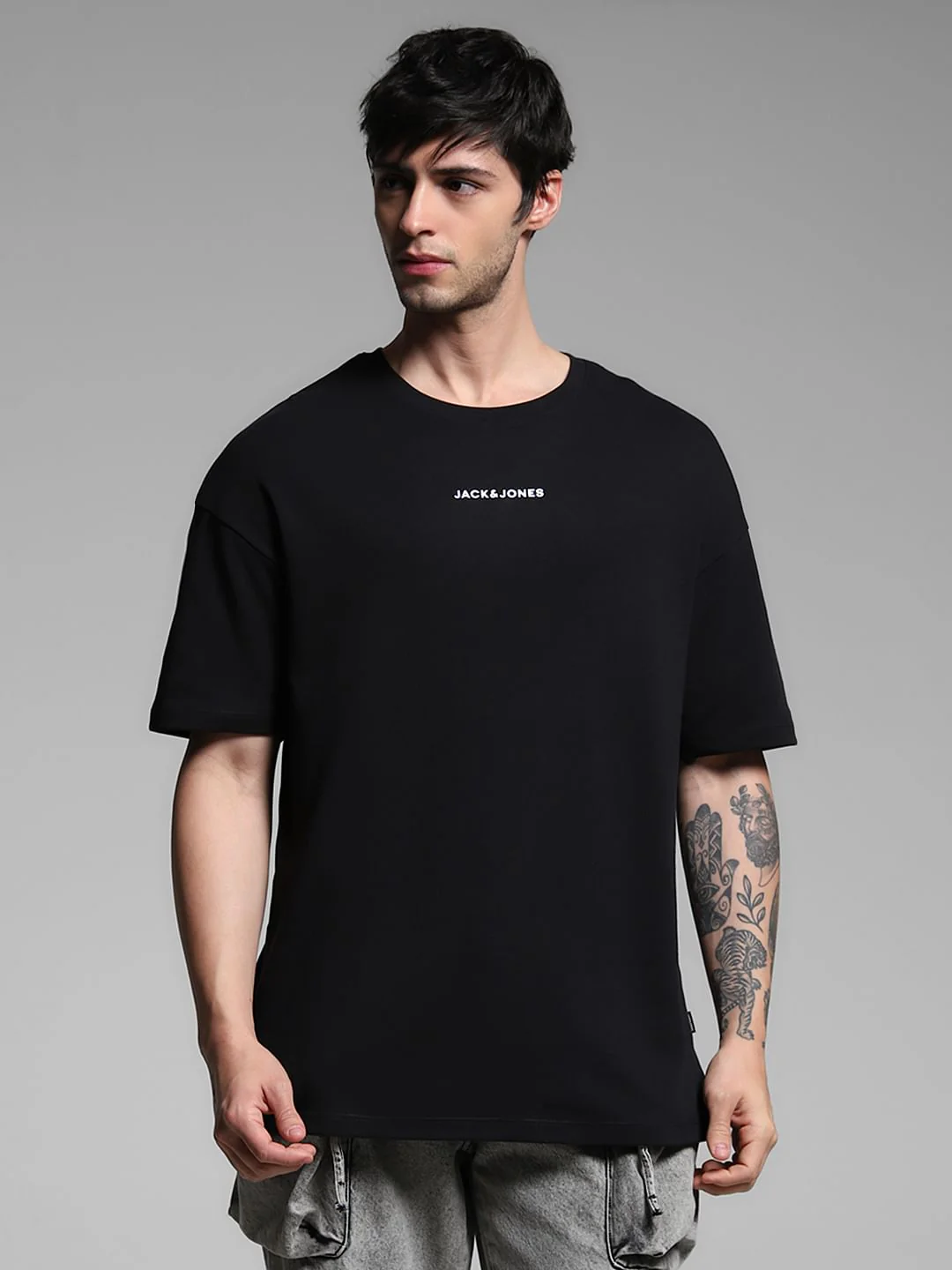 Black Graphic Print Crew Neck T-Shirt - Image 2