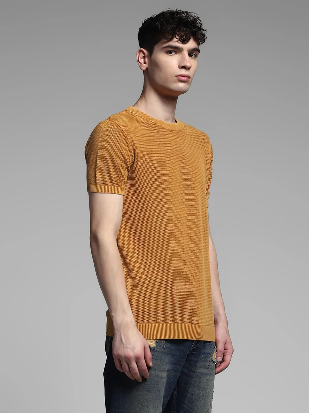 Orange Knitted Crew Neck T-shirt - Image 3