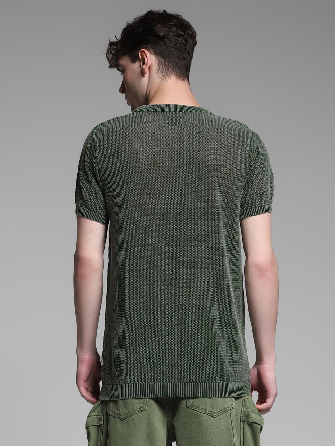 Olive Knitted Crew Neck T-shirt - Image 4