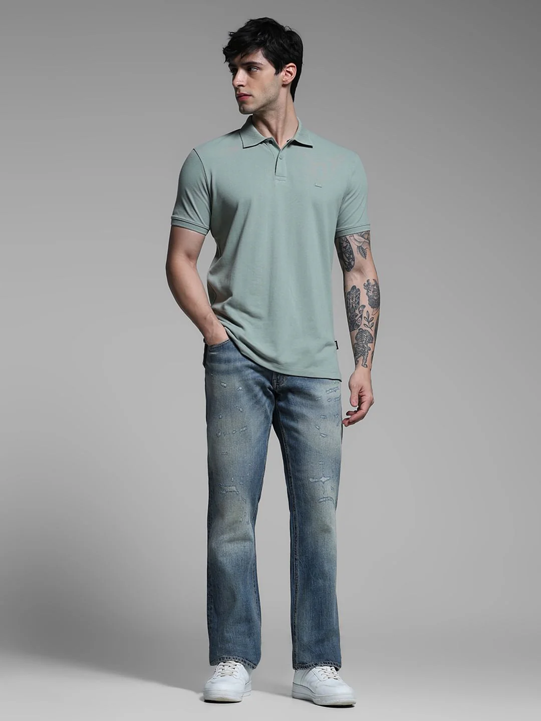 Dark Blue Low Rise Distressed Regular Fit Jeans - Image 6