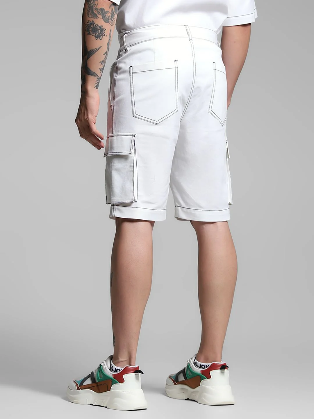 White Contrast Stitch Co-ord Set Shorts - Image 3