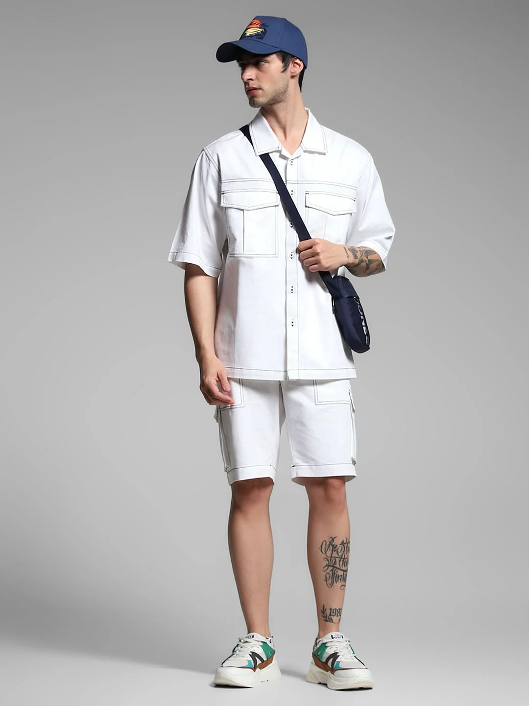 White Contrast Stitch Co-ord Set Shorts - Image 6