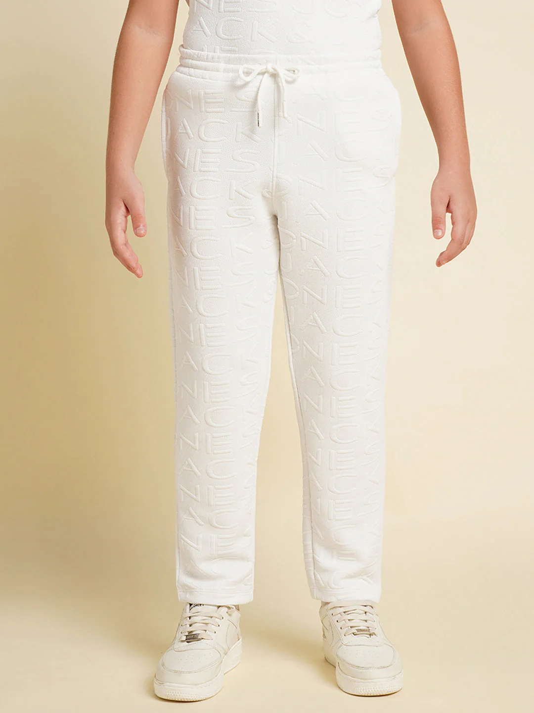 Boys White Cotton Joggers With Drawstring Waist And 3 Pockets - Image 8