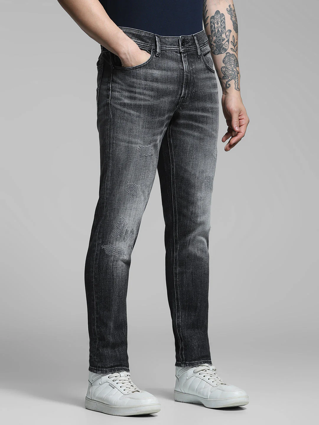 Men's Charcoal Slim Fit Low Rise Stretch Jeans - Image 2