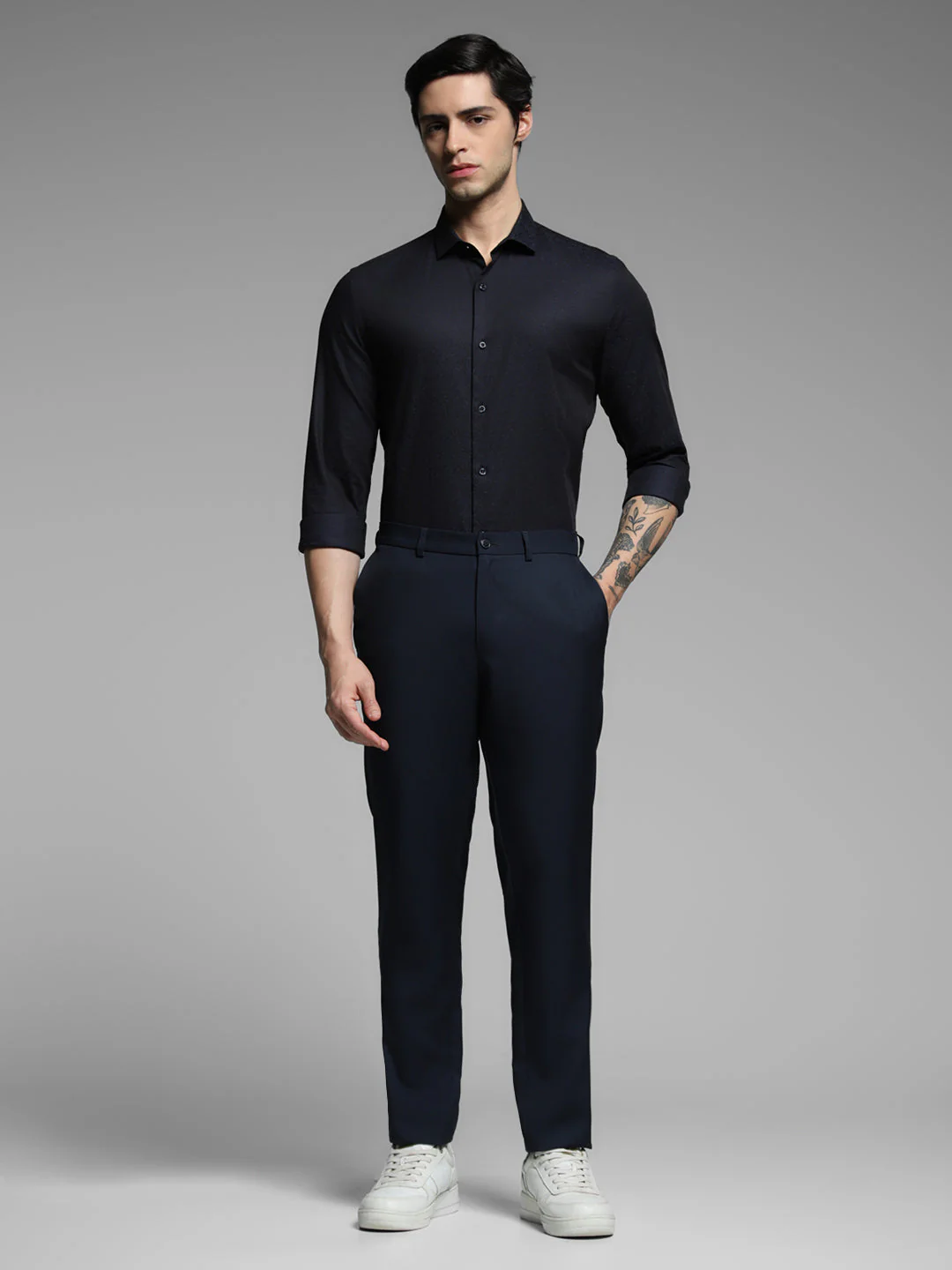 Men's Navy Blue Cotton Dobby Slim Fit Shirt - Image 6
