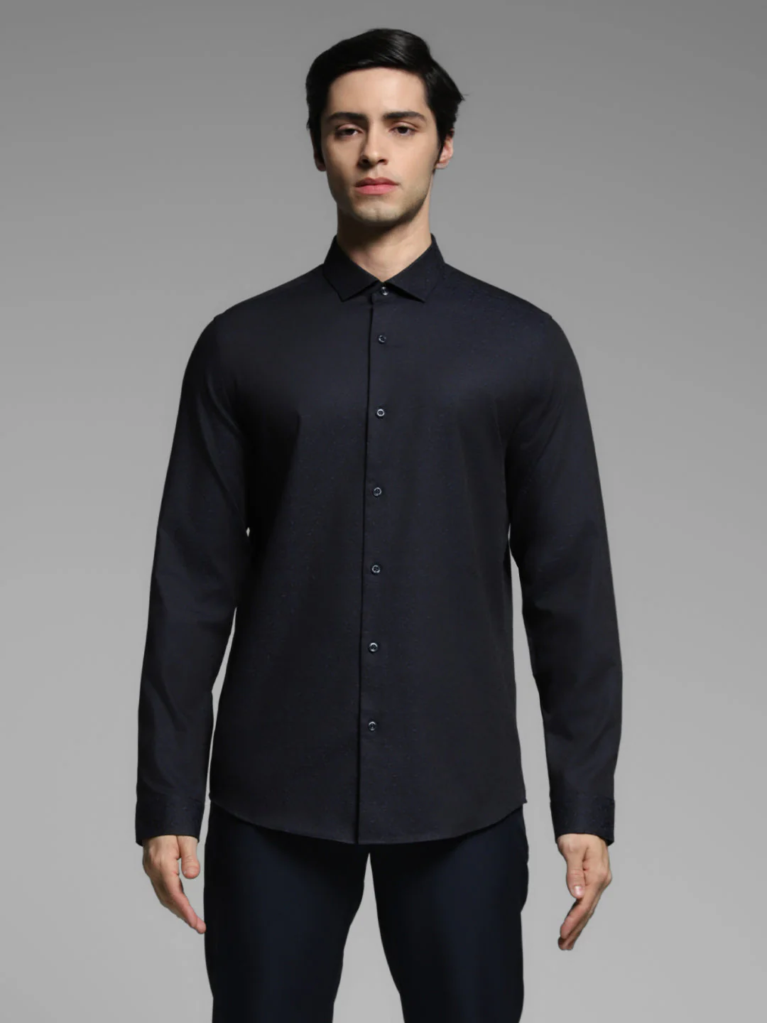 Men's Navy Blue Cotton Dobby Slim Fit Shirt - Image 8