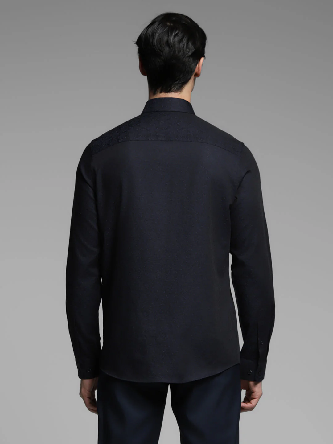 Men's Navy Blue Cotton Dobby Slim Fit Shirt - Image 9
