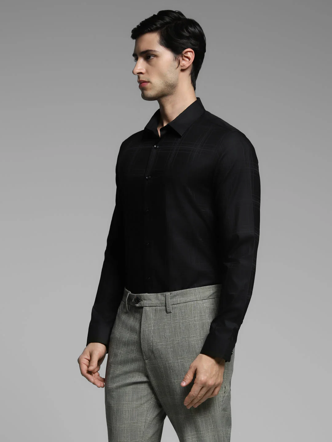 Black Check Print Cotton Shirt - Image 3