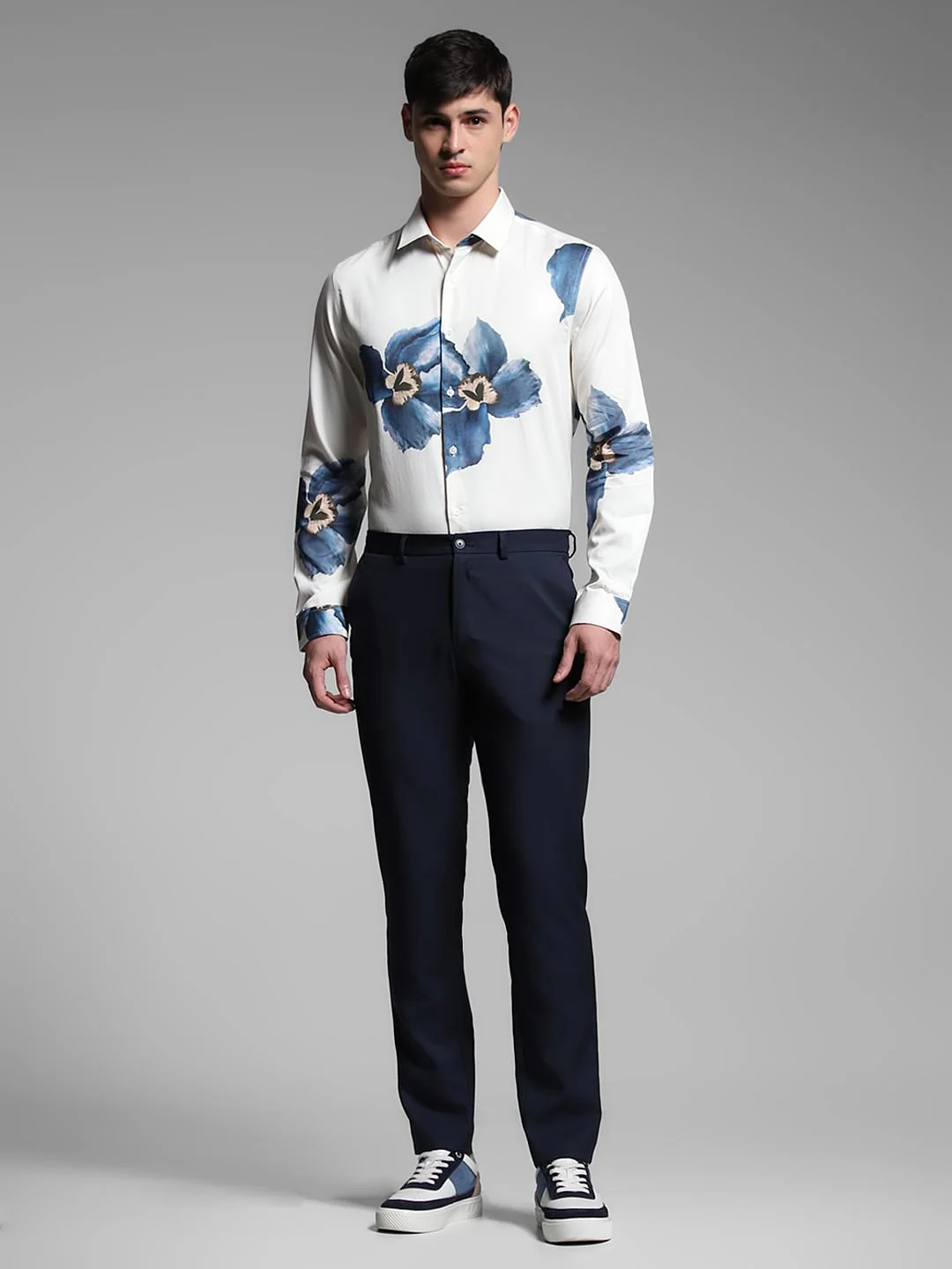 Blue Floral Cotton Full Sleeves Shirt - Image 6