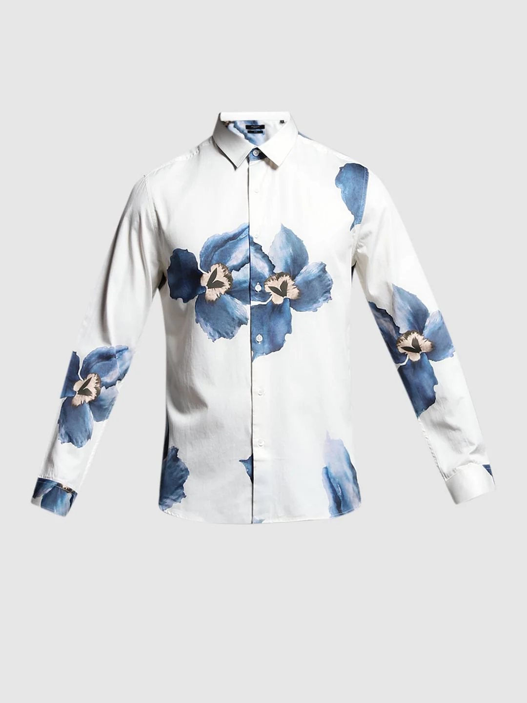 Blue Floral Cotton Full Sleeves Shirt - Image 7