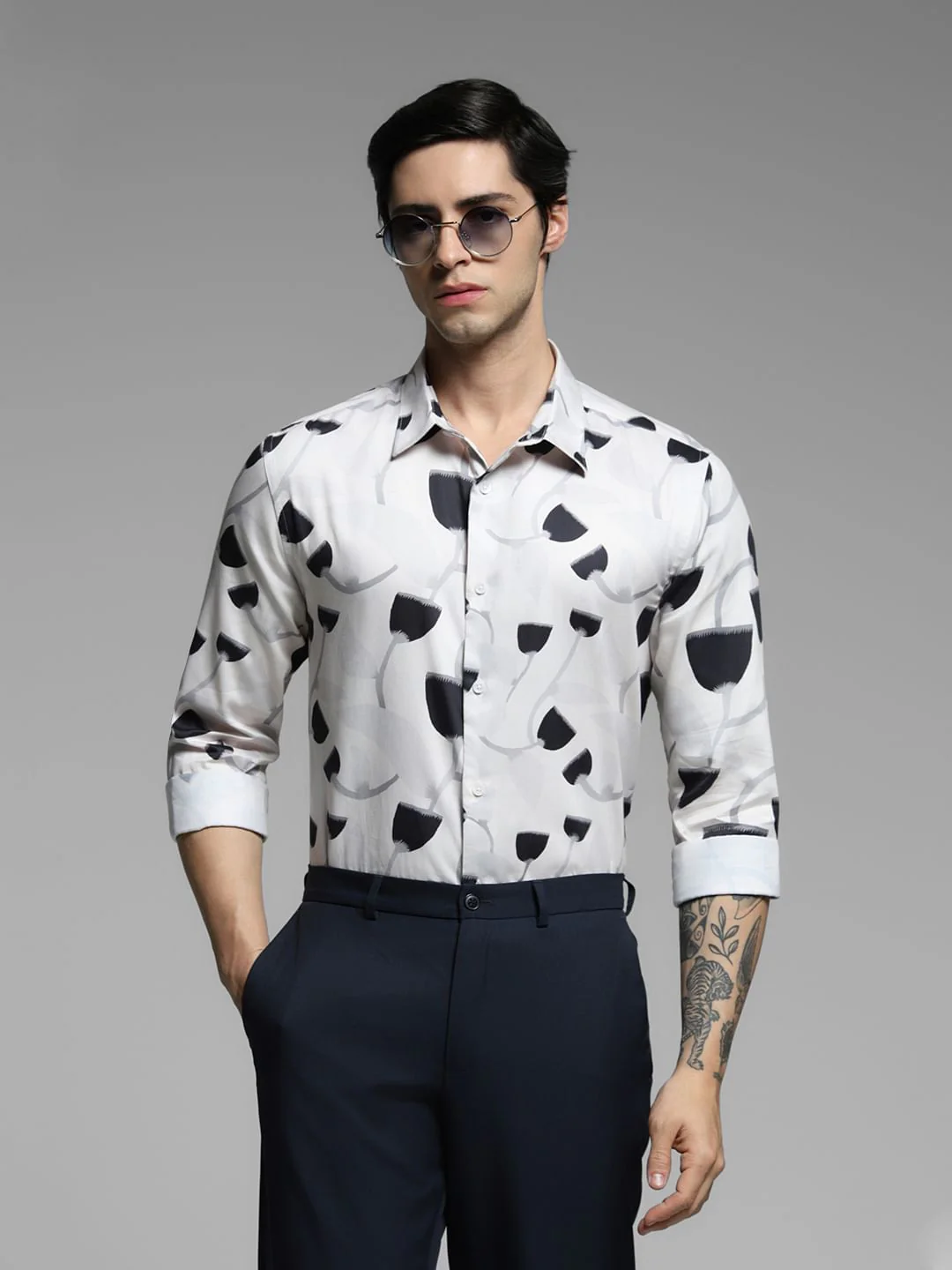 White Printed Cotton Shirt