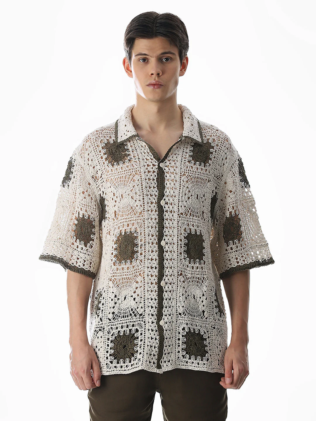 Beige Crochet Knitted Oversized Shirt - Image 8