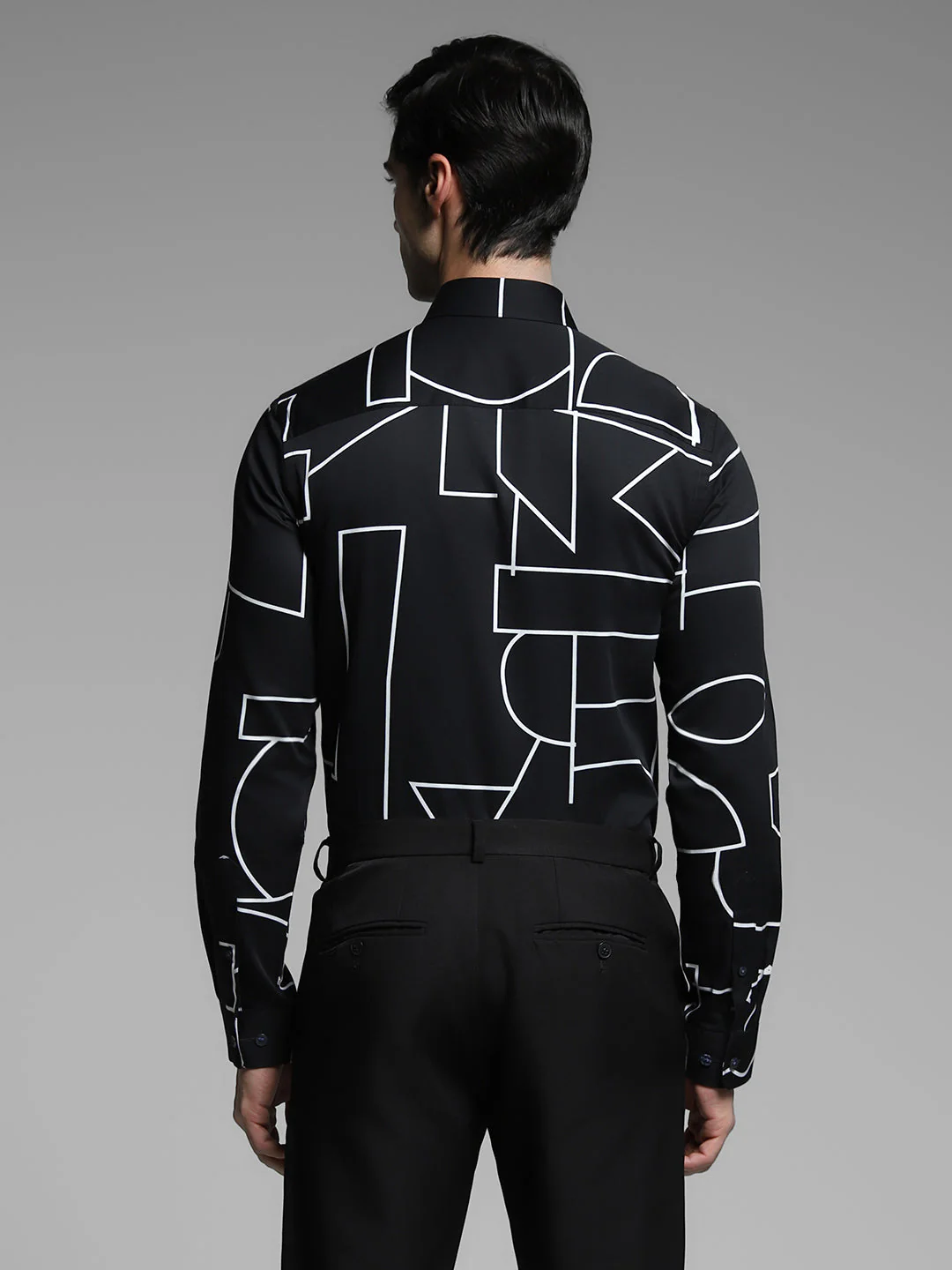 Men's Black Abstract Print Slim Fit Viscose Shirt - Image 4