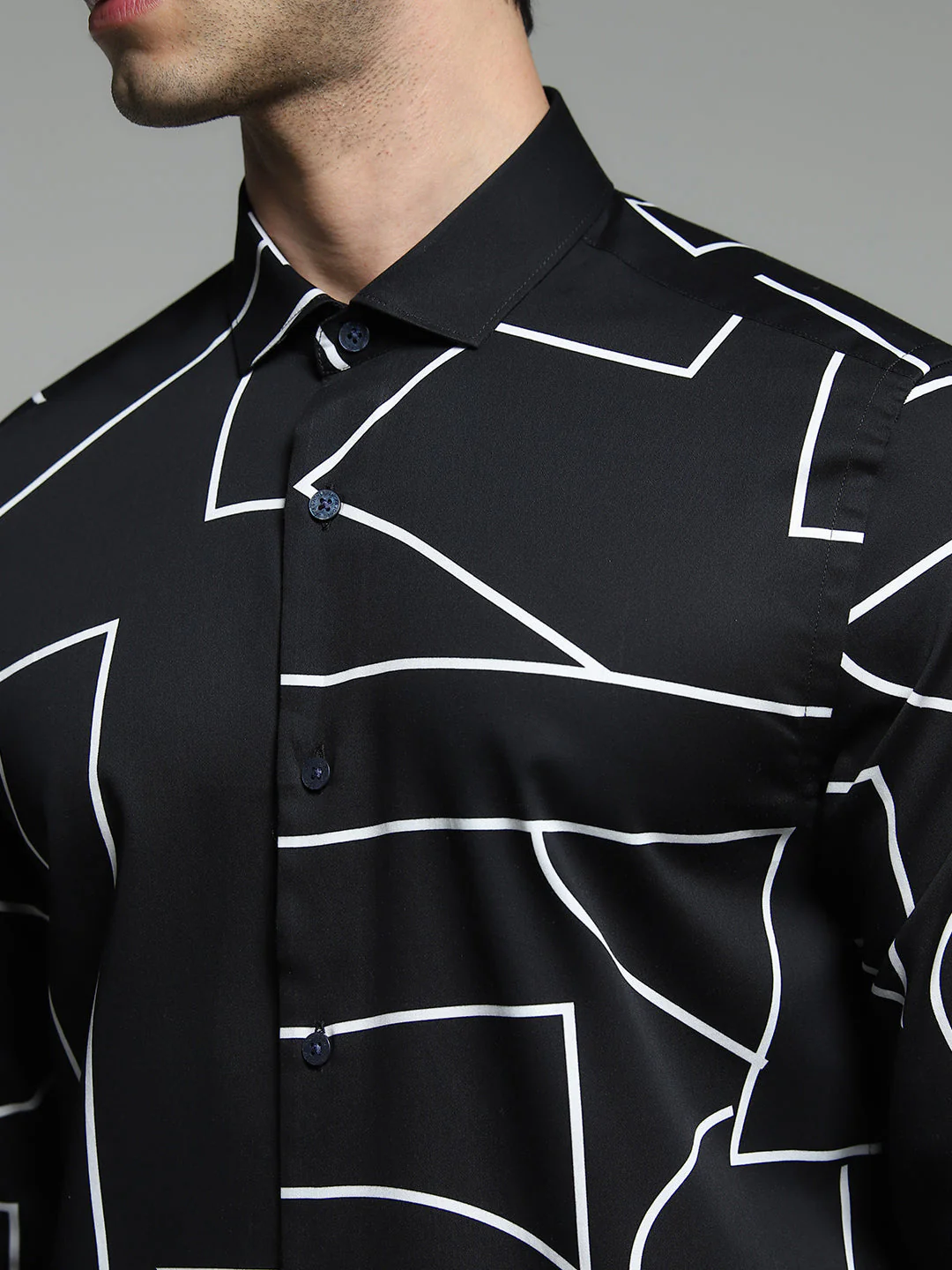 Men's Black Abstract Print Slim Fit Viscose Shirt - Image 5