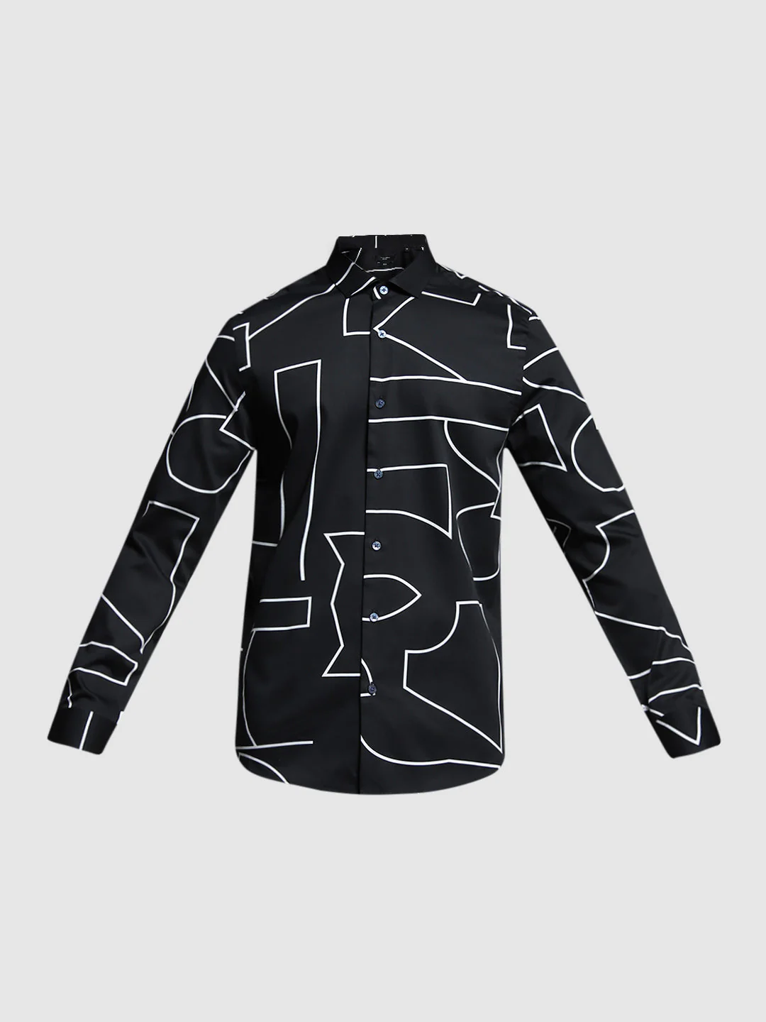 Men's Black Abstract Print Slim Fit Viscose Shirt - Image 7