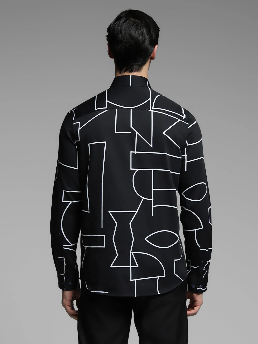 Men's Black Abstract Print Slim Fit Viscose Shirt - Image 9
