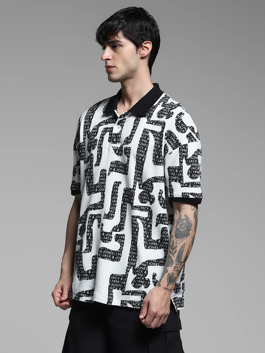 White Logo Print Cotton Polo - Image 3