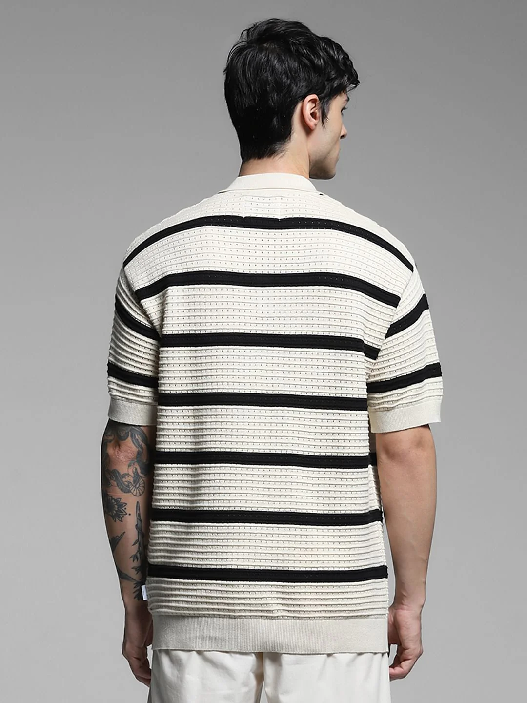 White Colourblocked Knit Polo - Image 4
