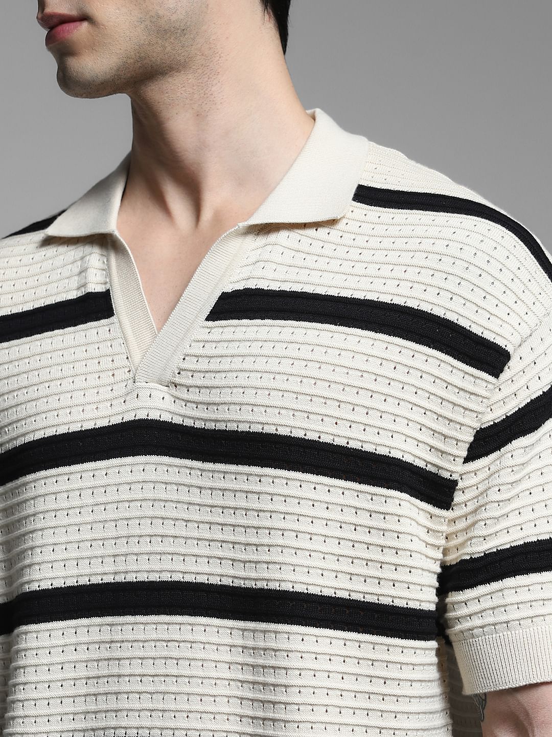 White Colourblocked Knit Polo - Image 5
