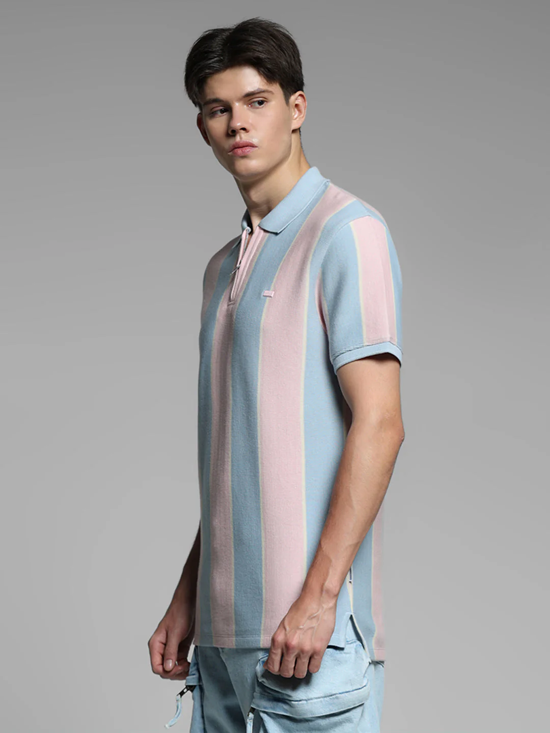 Pink Colourblocked Cotton Polo - Image 3