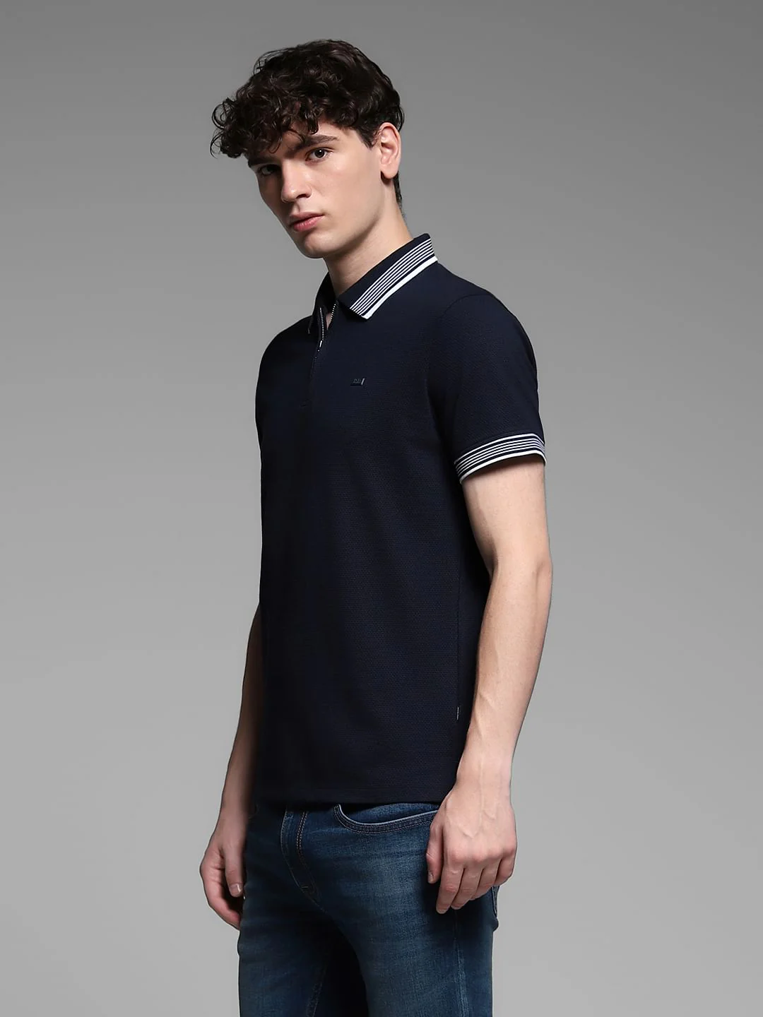 Dark Blue Cotton Polo - Image 3