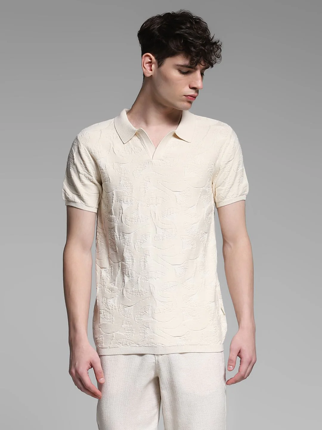 Brown Jacquard Knit Cotton Polo - Image 2