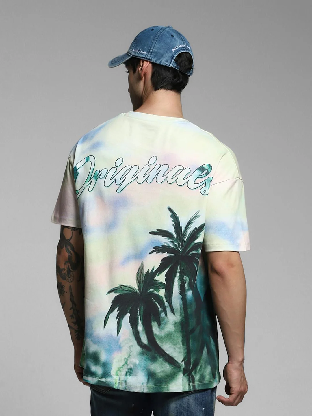 Light Yellow Tropical Print Oversized T-shirt
