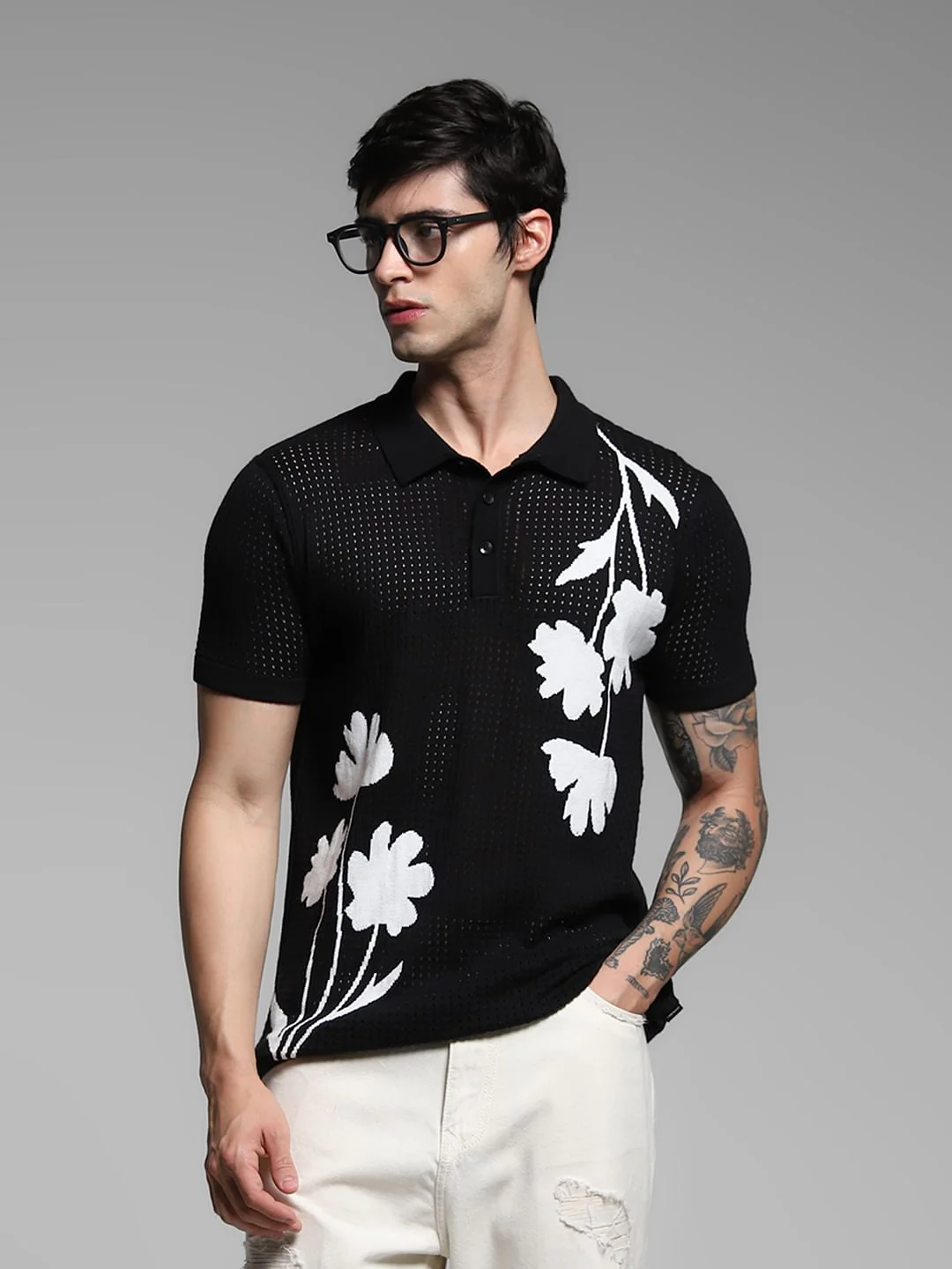 Black Jacquard Printed Pullover