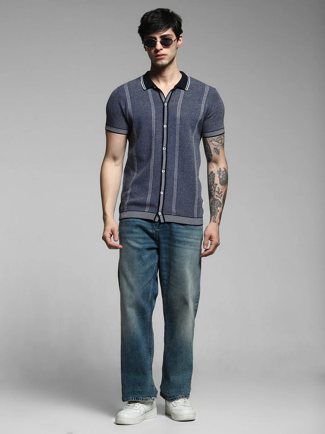 Navy Front Open Knit Polo - Image 6